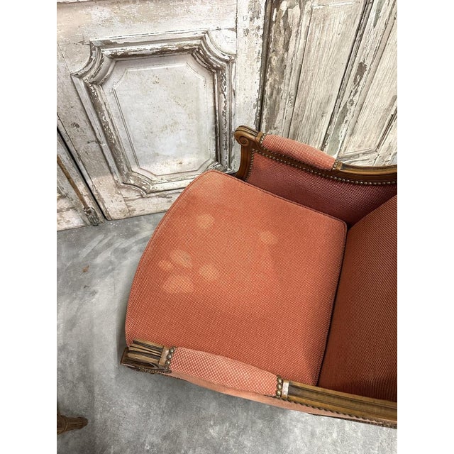 Pair of louis xvi style beechwood armchairs, circa 1950. Fluted uprights with small round brackets for the joints....