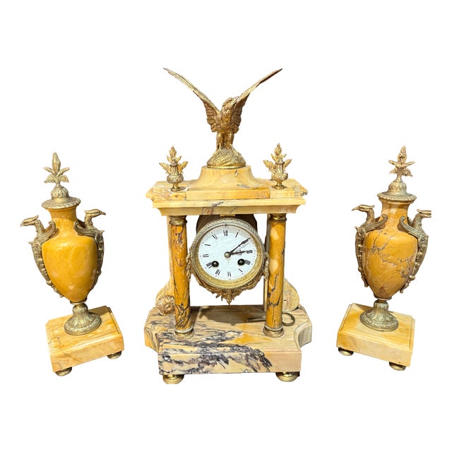 Column Mantel Clock with Cassolettes, Set of 3 For Sale