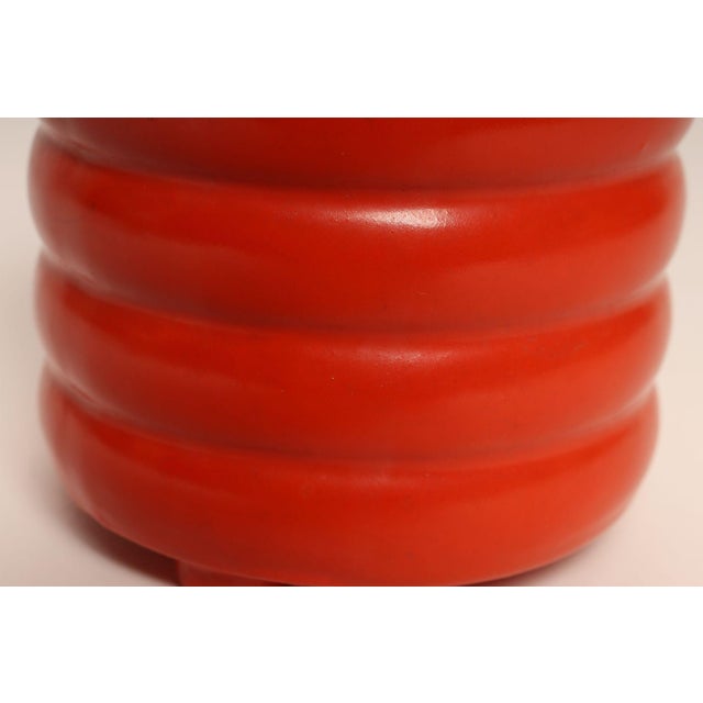 Vintage Czech Bohemian Orange Art Pottery Ribbed Lidded Canister by Erphila For Sale - Image 10 of 17