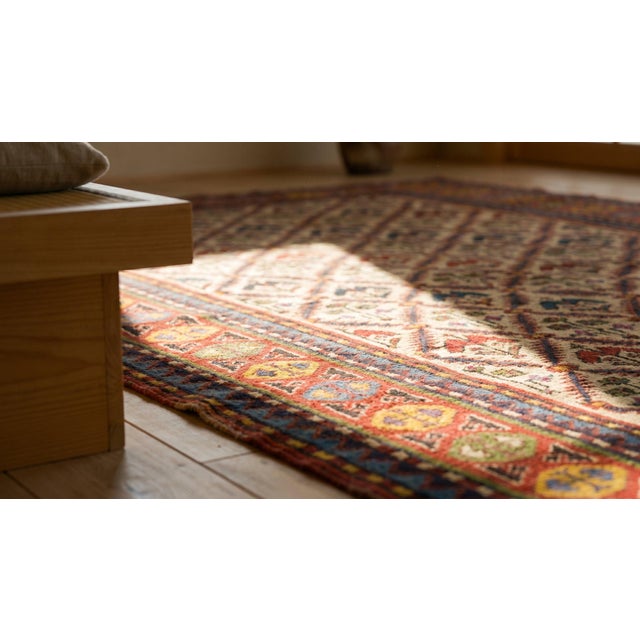 1890s Ivory Tribal Diamond Antique Caucasian Kazak Rug 4'8" X 8' Handknotted Wool Carpet For Sale - Image 9 of 9