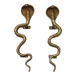 Gold Brass Cobra Door Handles- a Pair For Sale