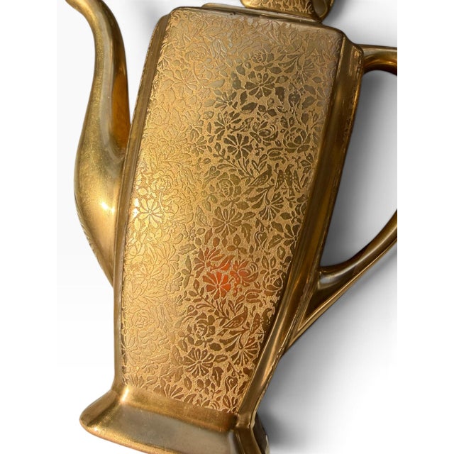 Metal Late 20th Century Wheeling Decorating Co. 22k Gold Doves, Roses & Daisies 4-Piece Tea & Coffee Service - Set of 4 For Sale - Image 7 of 7