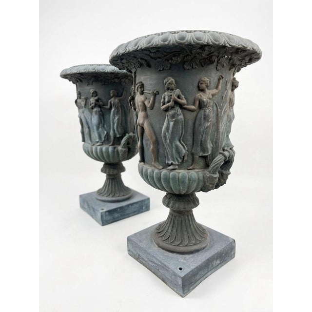Neoclassical 1980s A Pair of Grand Scale Neoclassical Bronze Garden Urns For Sale - Image 3 of 12