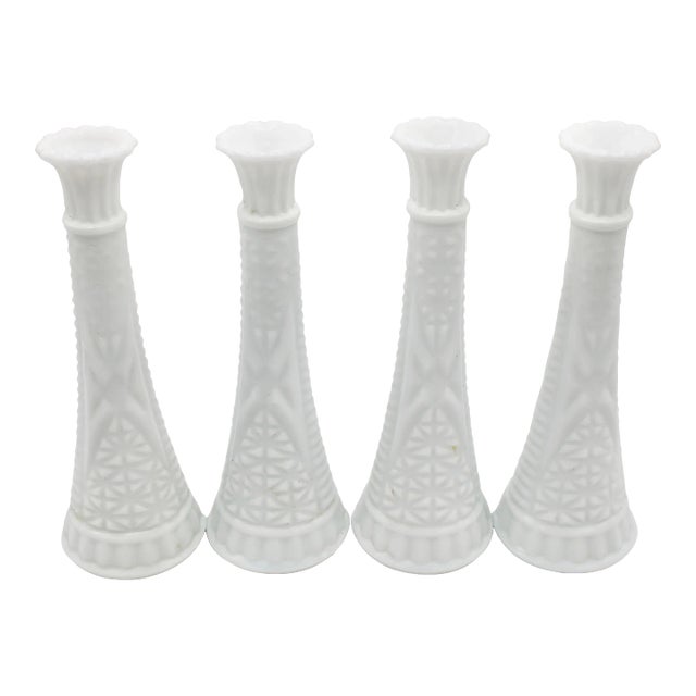 Vintage Farmhouse White Milk Glass Vases (4) For Sale