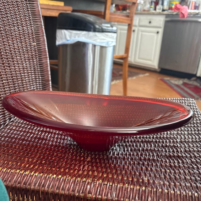 Mid-Century Modern Mid 20th Century Red Murano Oblong Bowl With Orange Rim on the Edge For Sale - Image 3 of 3