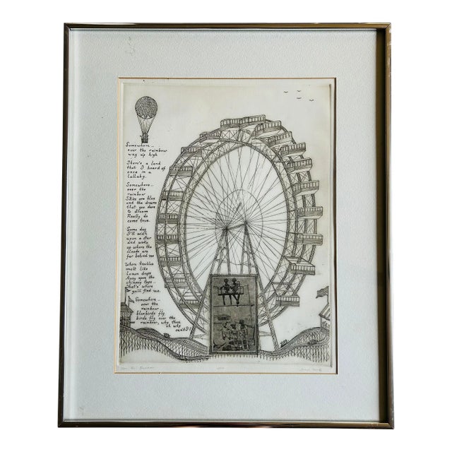 Vintage Etching of Ferris Wheel “ Over the Rainbow “ by Marie Welsh For Sale