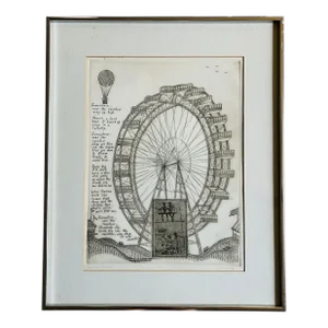 Vintage Etching of Ferris Wheel “ Over the Rainbow “ by Marie Welsh