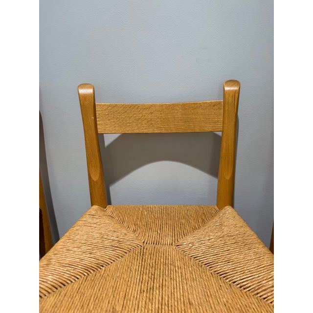 Tan 1970s Set of 3 Danish Modern Style Oak Counter Stools With Rush Seats For Sale - Image 8 of 15