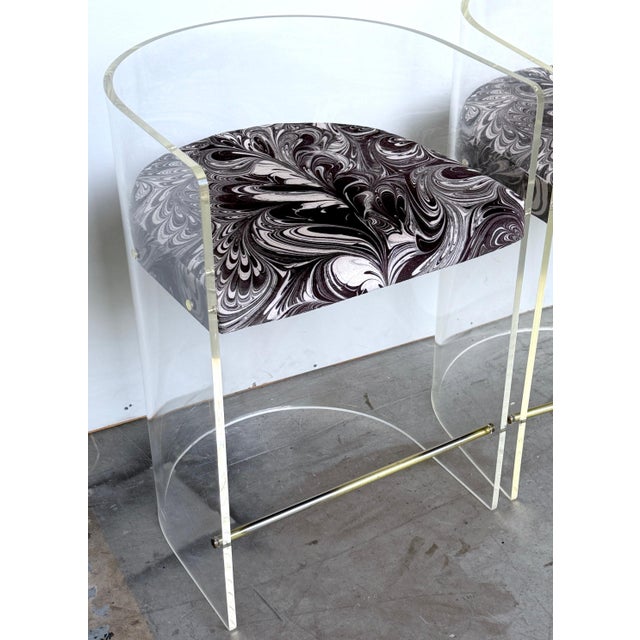 Pair Charles Hollis Jones (Attrib.) Lucite Barrel-Back Counter Counter Chairs For Sale - Image 11 of 18