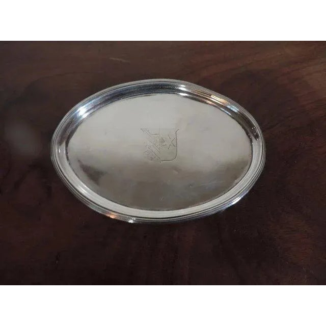 19th Century English Regency Sterling Silver Crest Tea Pot Coaster Stand Salver Tray For Sale - Image 4 of 9