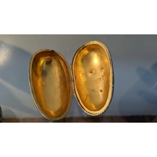 Brass 1940s Brass Egg Trinket Box Trimmed With Ormolu Painted Egg Inside For Sale - Image 8 of 11