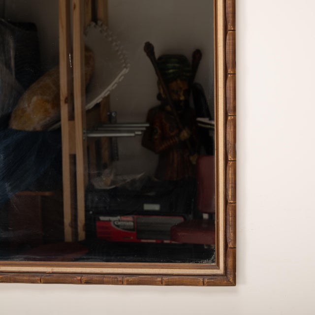 1950s 1950s Bamboo Style Linen Wood Frame Mirror Large For Sale - Image 5 of 8