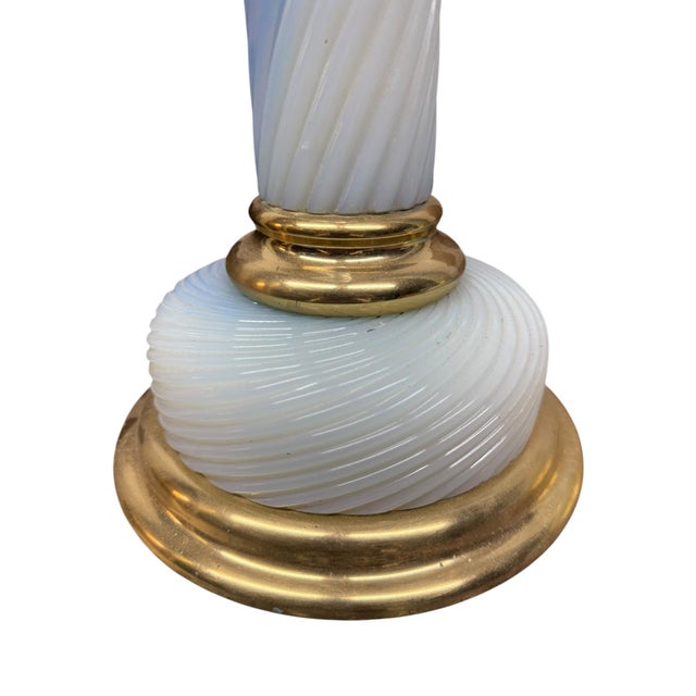 French Pair of French Blue & Milky White Opaline Glass Lamps For Sale - Image 3 of 5
