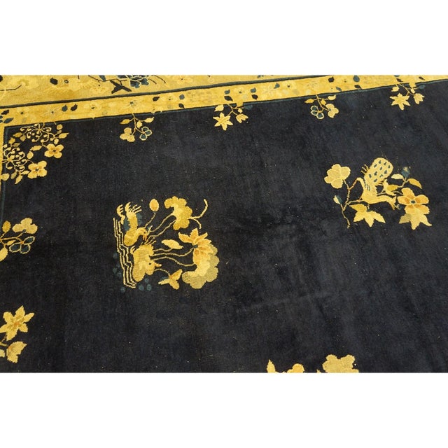 1920s Traditional Navy Blue Floral Antique Peking Knotted Room Size Wool Rug For Sale In New York - Image 6 of 8