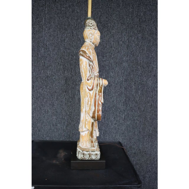 Wood Chinese Gold Gilt Figural Lamp For Sale - Image 7 of 9