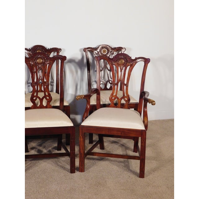 Wood Set of 8 Maitland Smith Mahogany Chinese Chippendale Medallion Dining Chairs For Sale - Image 7 of 16