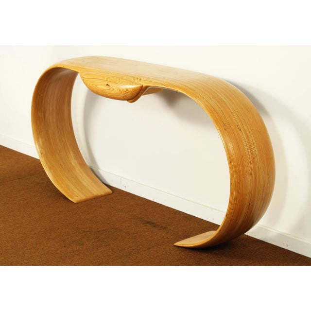 Incredible vintage "Zen" console table with drawer. Designed and built by the Rock Cross with a signed build year of 1987....