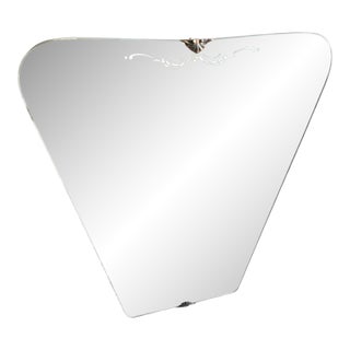 1930s Gio Ponti Style Art Deco Etched Glass and Brass Italian Wall Mirror For Sale
