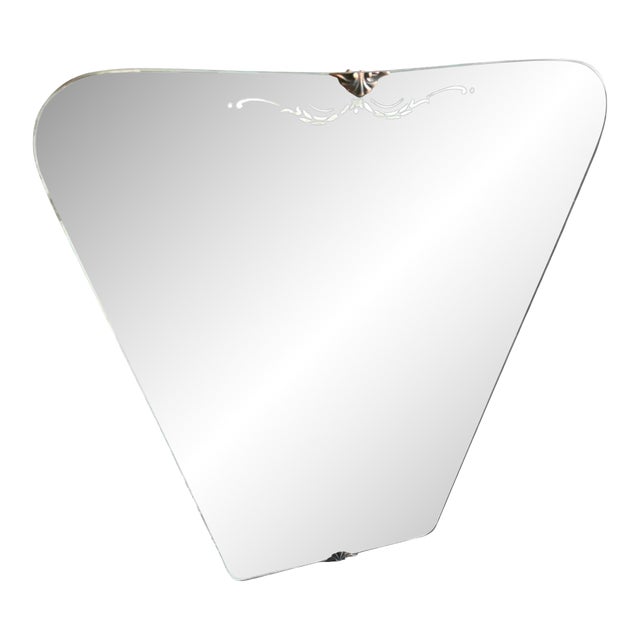1930s Gio Ponti Style Art Deco Etched Glass and Brass Italian Wall Mirror For Sale