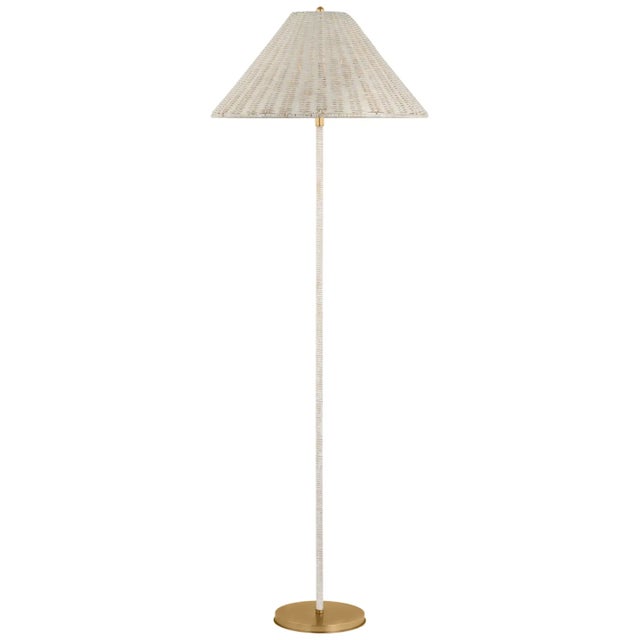 Marie Flanigan by Visual Comfort Signature Wimberley Medium Wrapped Floor Lamp in Soft Brass with White Wicker Shade For Sale