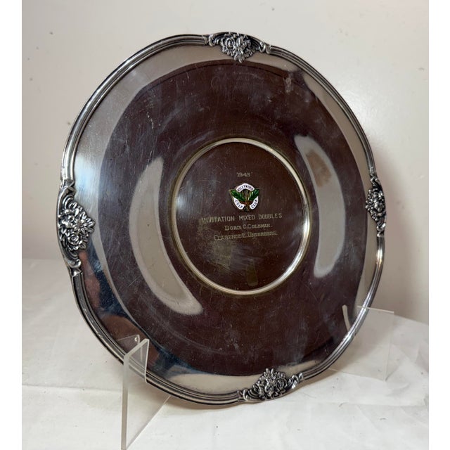Vintage 1943 Art Nouveau Hollywood Gold Club Mixed Doubles Silveplate Trophy Charger Plate For Sale - Image 10 of 12