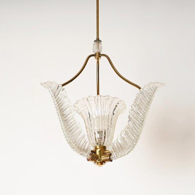 1940s Large Flower Murano Glass and Brass Pendant from Barovier, Italy, 1940s For Sale - Image 5 of 13