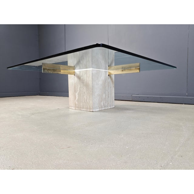 Vintage travertine and brass coffee table by Artedi Comes with a thick clear glass top. Good condition. This style can be...