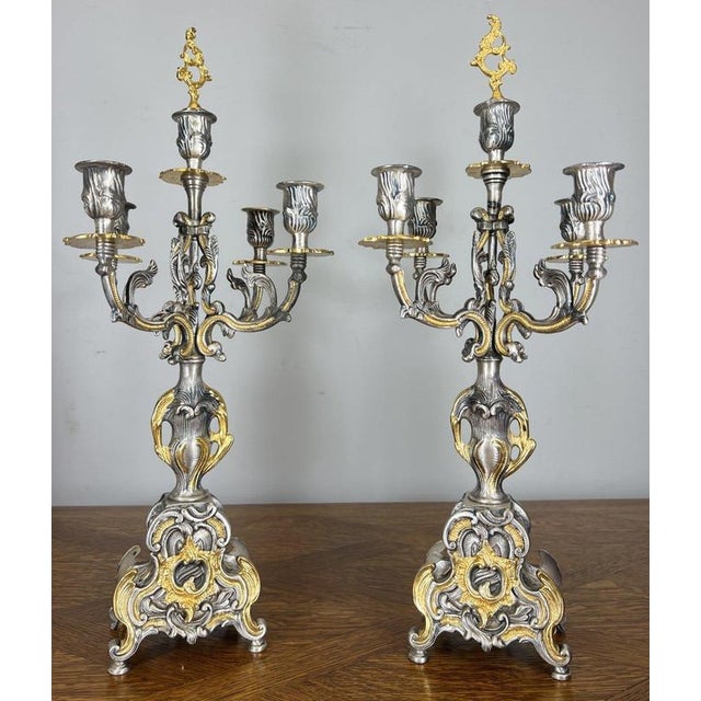 Rococo Lancini Imperial Ormolu Gilt Brass Mantle Clock with Candelabras, Set of 3 For Sale - Image 3 of 18