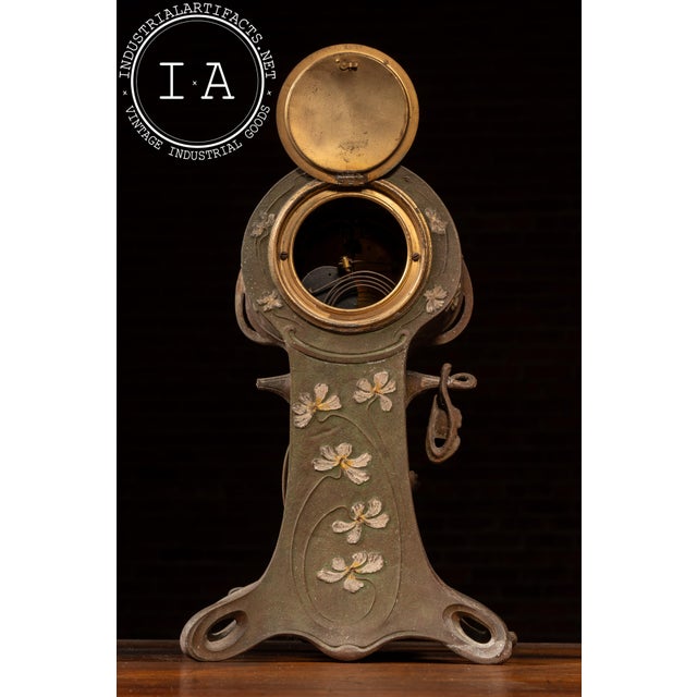 Early 20th Century Early 20th Century Cast Metal Art Nouveau Uranium Glass Clock by Ansonia For Sale - Image 5 of 12