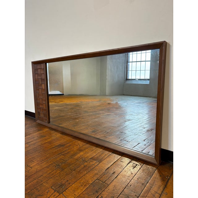 Wood Mid-Century Brutalist Walnut Monumental Wall Mirror For Sale - Image 7 of 7