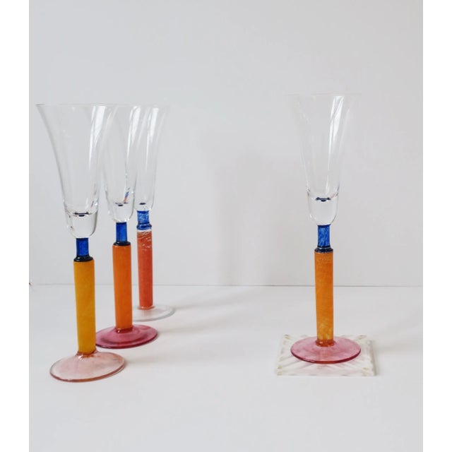 Late 20th Century 1990s Orange Art Glass Champagne Flute Glasses, Set of 4 For Sale - Image 5 of 13