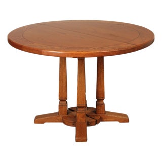 Romweber Round Viking Oak Expandable Dining Table With Four Leaves For Sale