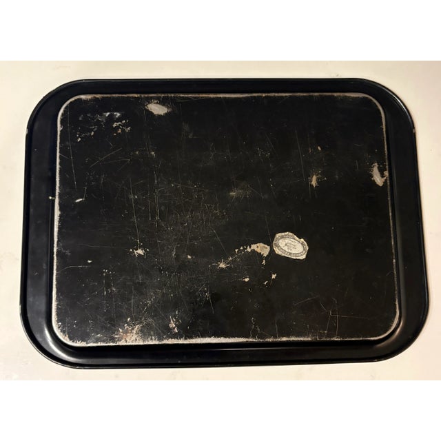 Hand Painted Horse Drawn Carriage Black Metal Tray by Clement For Sale - Image 4 of 7