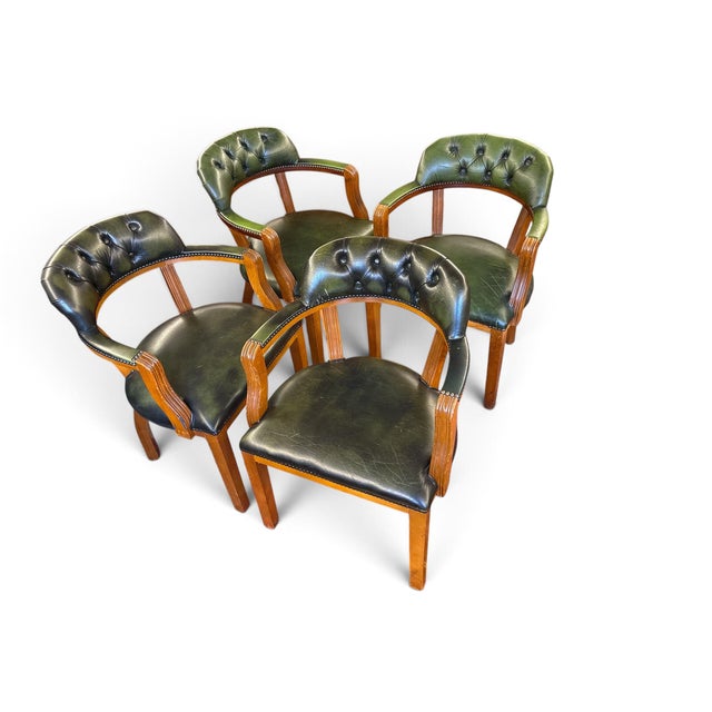 English Armchairs in Green Leather, Set of 4 For Sale - Image 3 of 8