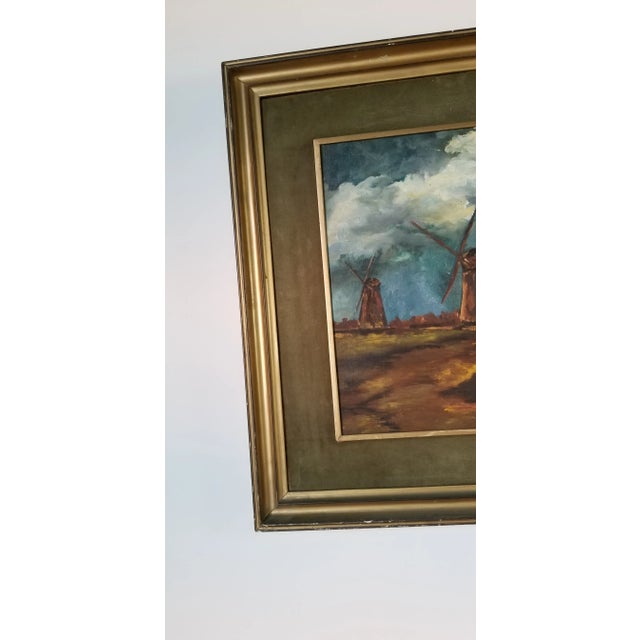 Blue 1970 Vintage Lulu Windmill Countryside Landscape Painting For Sale - Image 8 of 11