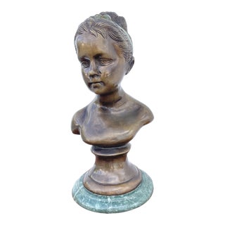 Late 20th Century Bronze Bust of Young Girl For Sale