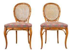 Pair of Mid-Century Faux Bamboo and Cane Dining Chairs