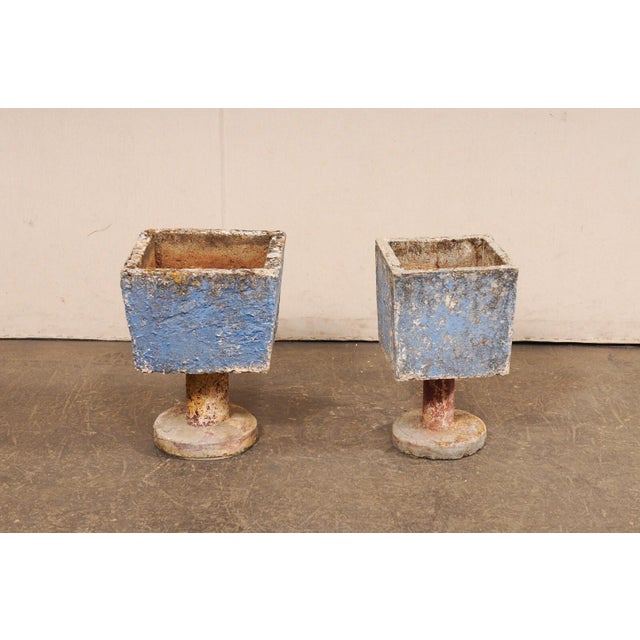 Mid 20th Century Spanish Square Pedestal Whimsical Planters - Set of 2 For Sale - Image 10 of 12