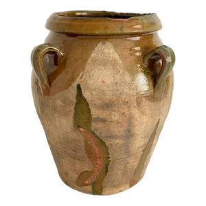 Antique French Provencal Glazed Pottery Confit Pot
