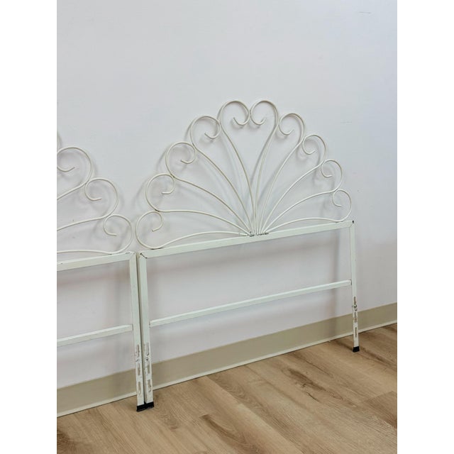 Pair of White Wrought Iron Twin Headboards French Country Farmhouse Whimsical For Sale - Image 4 of 13