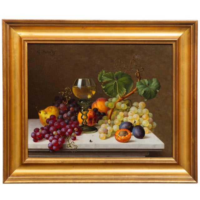 GOTTFRIED SCHULTZ German, 1842-1919 Still-Life with Fruits and Wine on a Marble Surface with a Small Fly Oil on linen |...