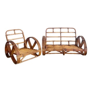 Boho Chic Three Strand Rattan Pretzel Sofa and Chair After Frankl -2 Pieces For Sale