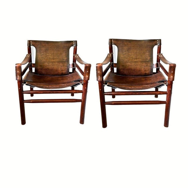 Arne Norell Buffalo Leather Safari Armchairs in the style of Arne Norell, 1970s, Set of 2 For Sale - Image 4 of 6