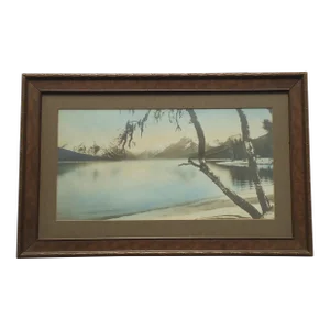Lake McDonald Glacier National Park Montana by Tj Hileman Antique Hand Tinted Photograph