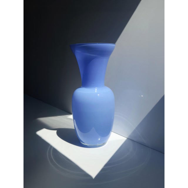 Vintage Italian Blue Opal Glass Vase, 1980s For Sale - Image 4 of 6