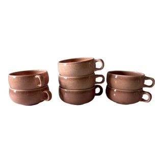 Set of 7 Mid Century Russel Wright Steubenville Coral Pink Coffee Cups For Sale