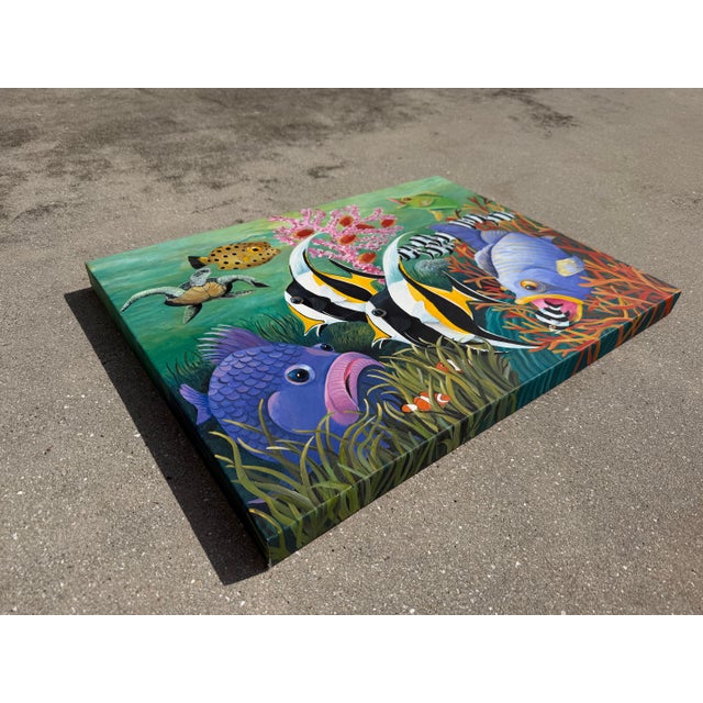 Coastal Hand-Painted Tropical Reef Fish Gallery-Wrapped Canvas Painting For Sale - Image 3 of 12
