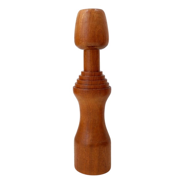 Large Vintage Turned Wood Candlestick, 1960s For Sale