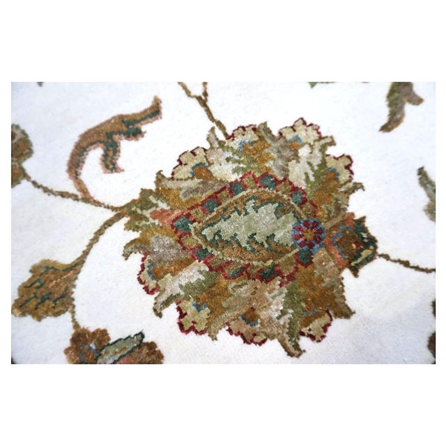 White Indian Tabriz Wool & Silk 9x12 White Ivory, Tan, Blue, & Green Handmade Area Rug #1144267 For Sale - Image 8 of 9