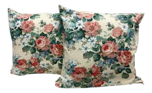 Pair of 22" Square Pillows With Floral Pattern With Pink & White Flowers - Made in Uk